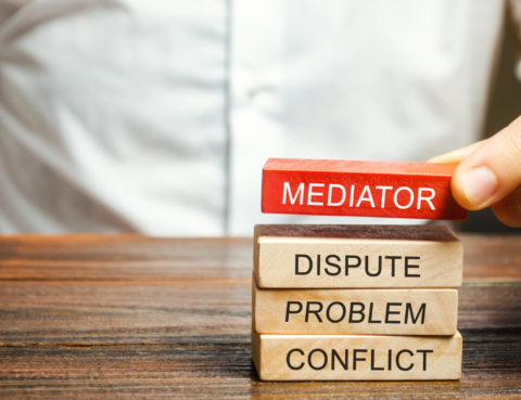 A Man Holds Wooden Blocks With The Word Mediator Dispute